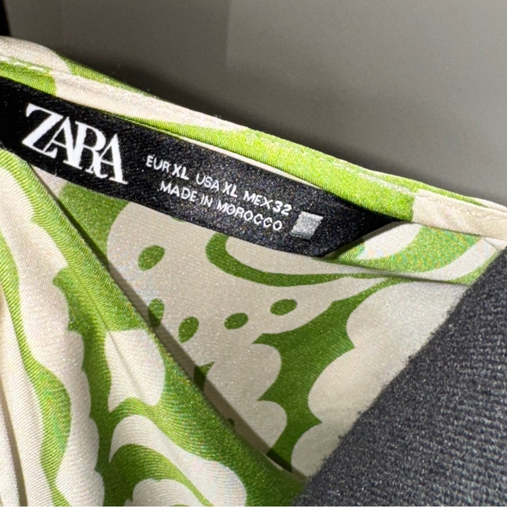 Zara Midi Floral Leaf Printed Dress Lime Ivory Size XL - Picture 6 of 7